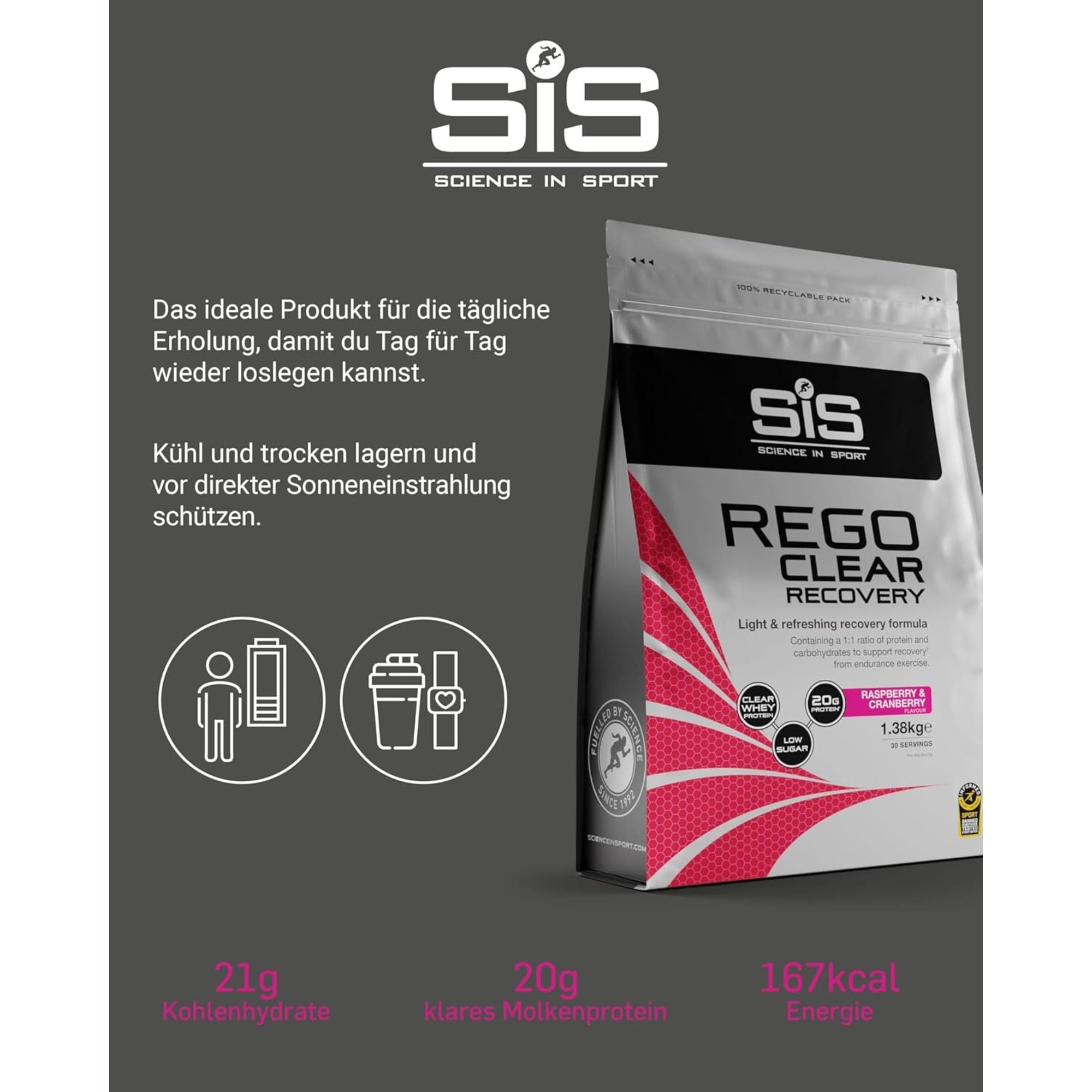 SiS REGO Clear Whey Isolat Protein Recovery Drink | Protein-Limonade | Raspberry & Cranberry