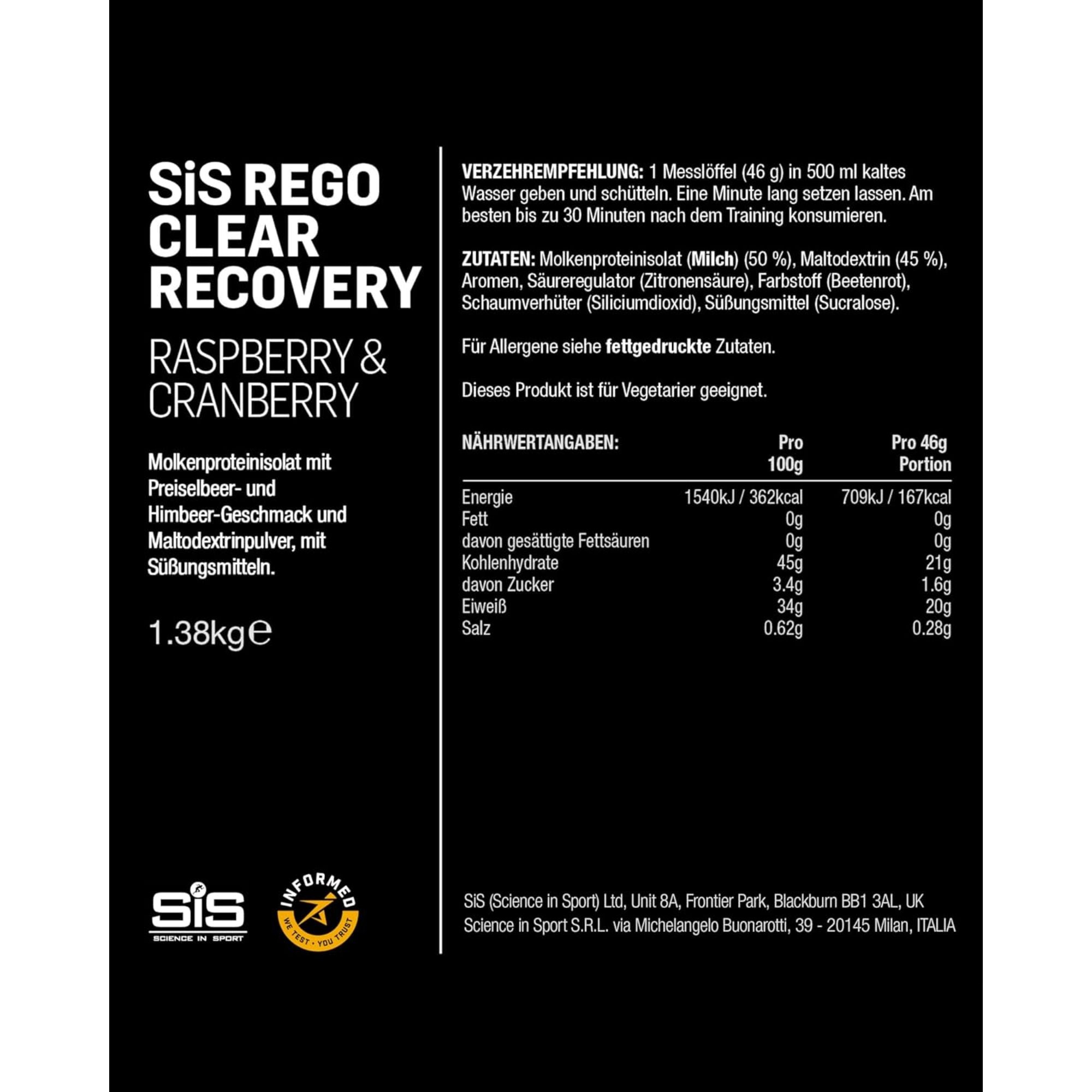 SiS REGO Clear Whey Isolat Protein Recovery Drink | Protein-Limonade | Raspberry & Cranberry