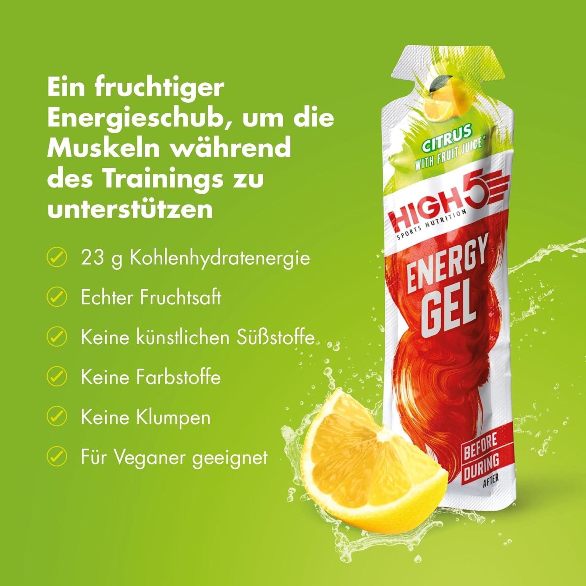 HIGH5 Energy Gel Citrus | 20 x 40 g | 23 g Kohlenhydrate pro Gel