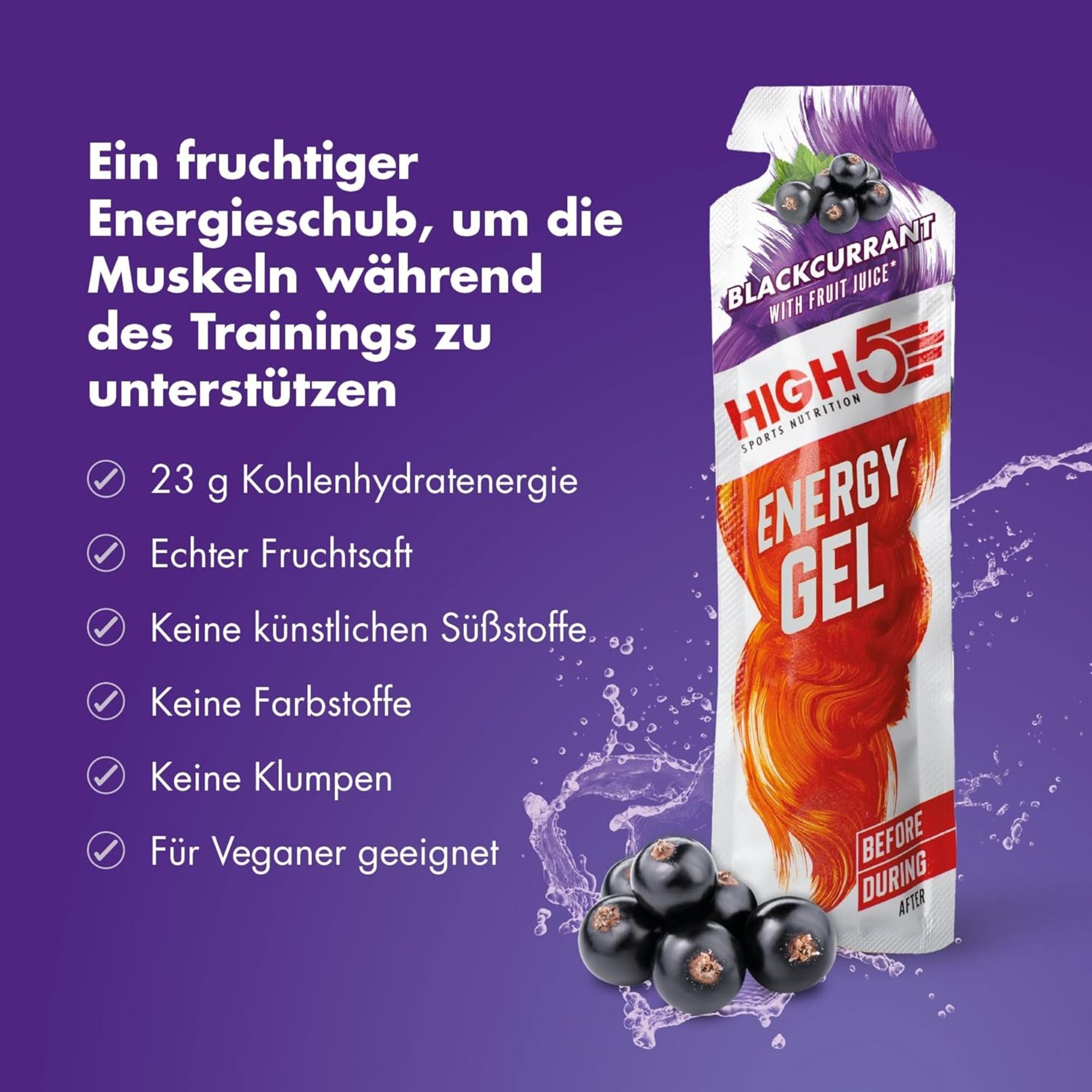 HIGH5 Energy Gel Schwarze Johannisbeere | 20 x 40 g | 23 g Kohlenhydrate pro Gel