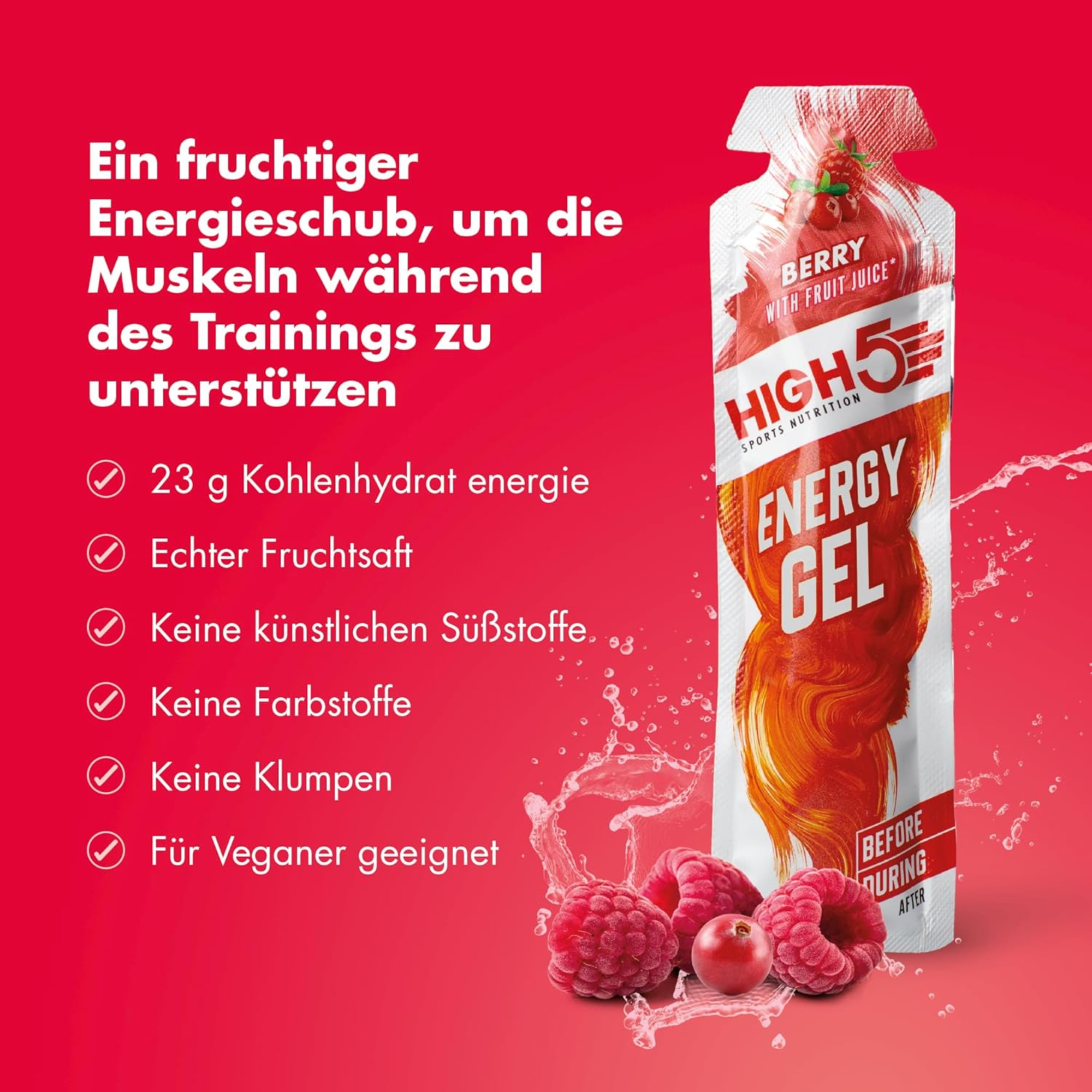 HIGH5 Energy Gel Beere | 20 x 40 g | 23 g Kohlenhydrate pro Gel