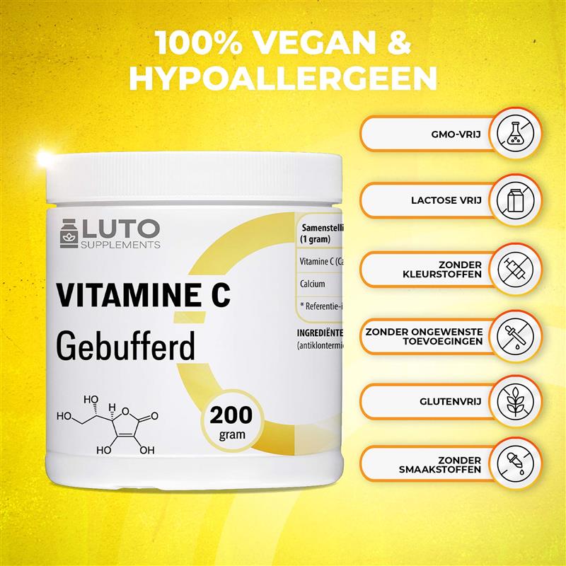 Gepuffertes Vitamin C Pulver | 200 Gramm | LUTO Supplements