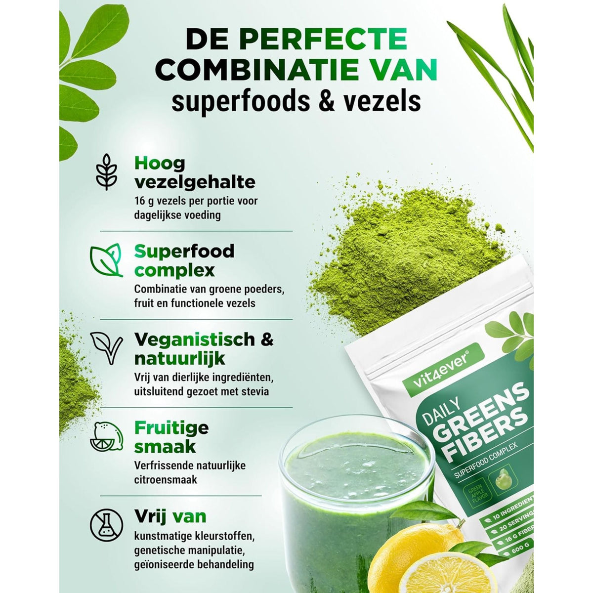 Daily Greens & Fibers Zitrone | 600 g | Vit4ever