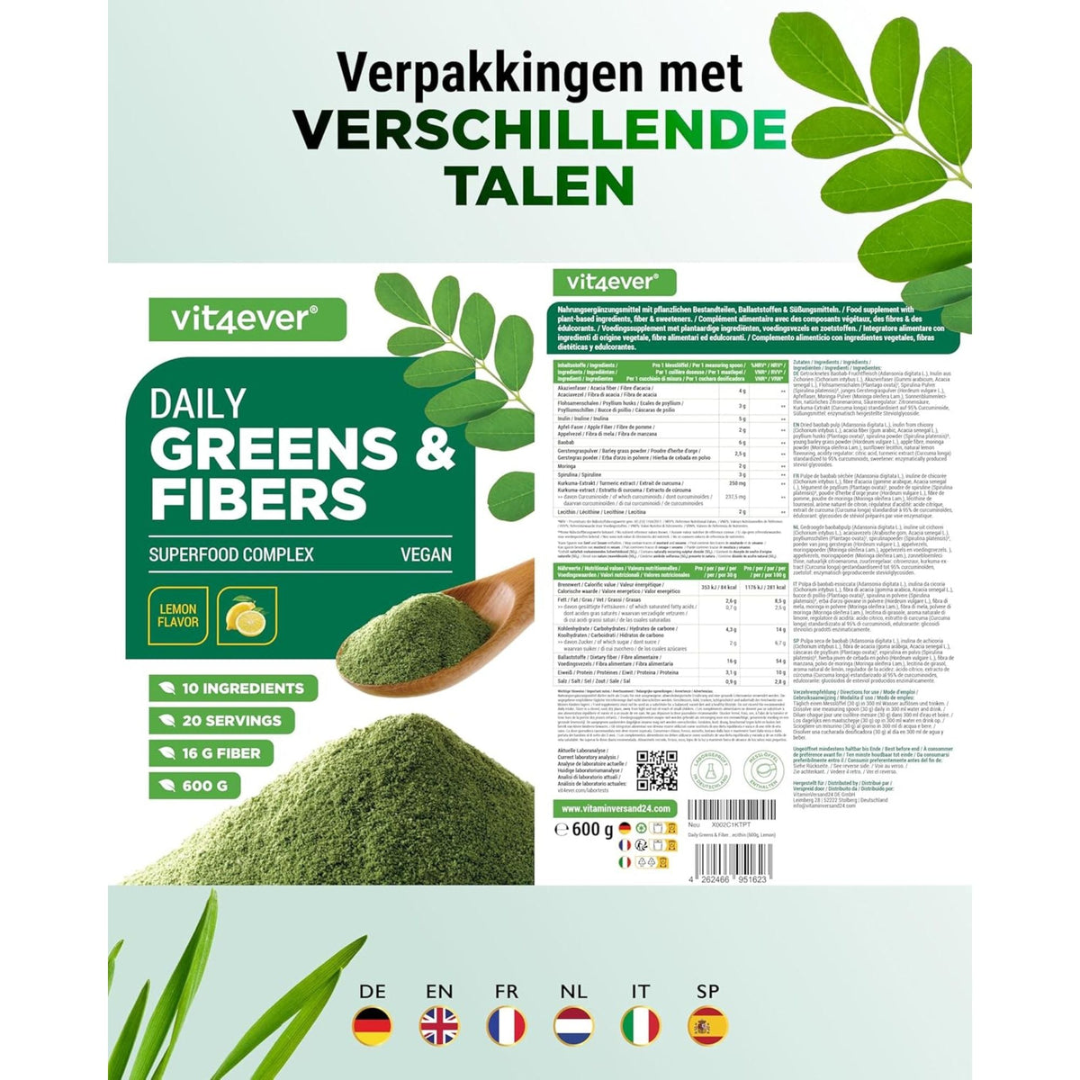 Daily Greens & Fibers Zitrone | 600 g | Vit4ever