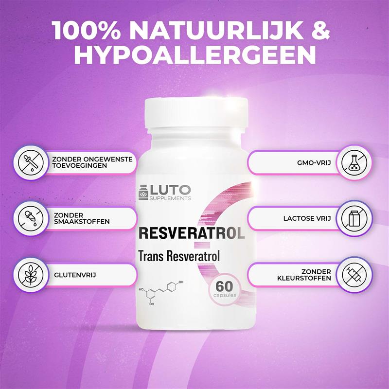 LUTO Resveratrol vergelijking - 250mg 98% trans-resveratrol van Japans duizendknoop, vegan