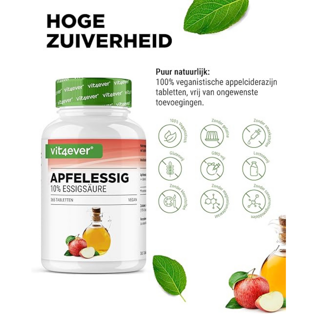 Apfelessig Tabletten 500mg | 365 Tabletten | Vit4ever