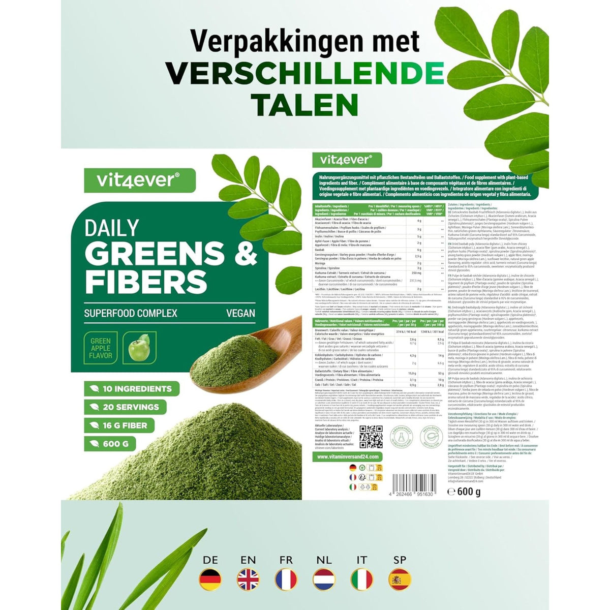 Daily Greens & Fibers Grüner Apfel | 600 g | Vit4ever