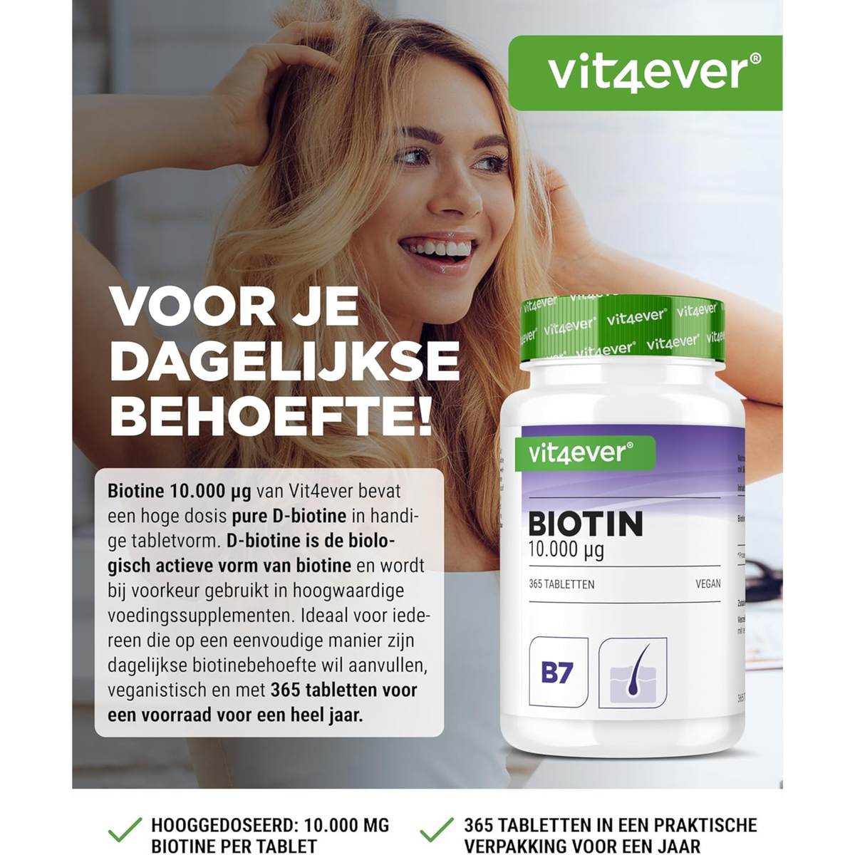 Biotin 10.000 µg | 365 Tabletten | Vit4ever