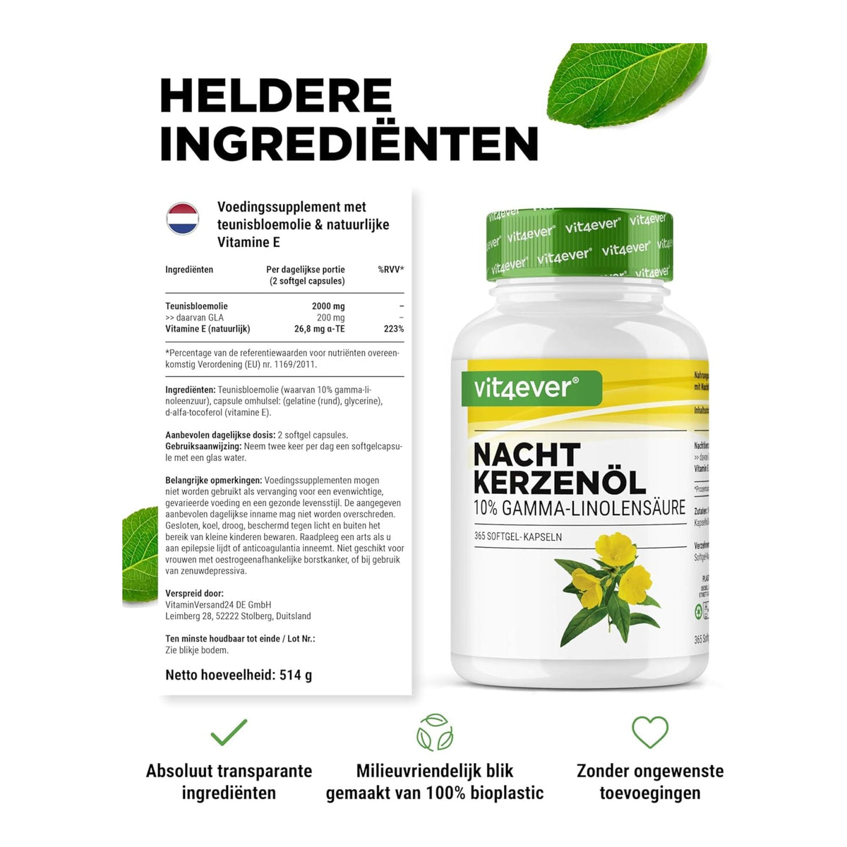 Nachtkerzenöl 2000mg | 180 & 365 Softgels | Vit4ever