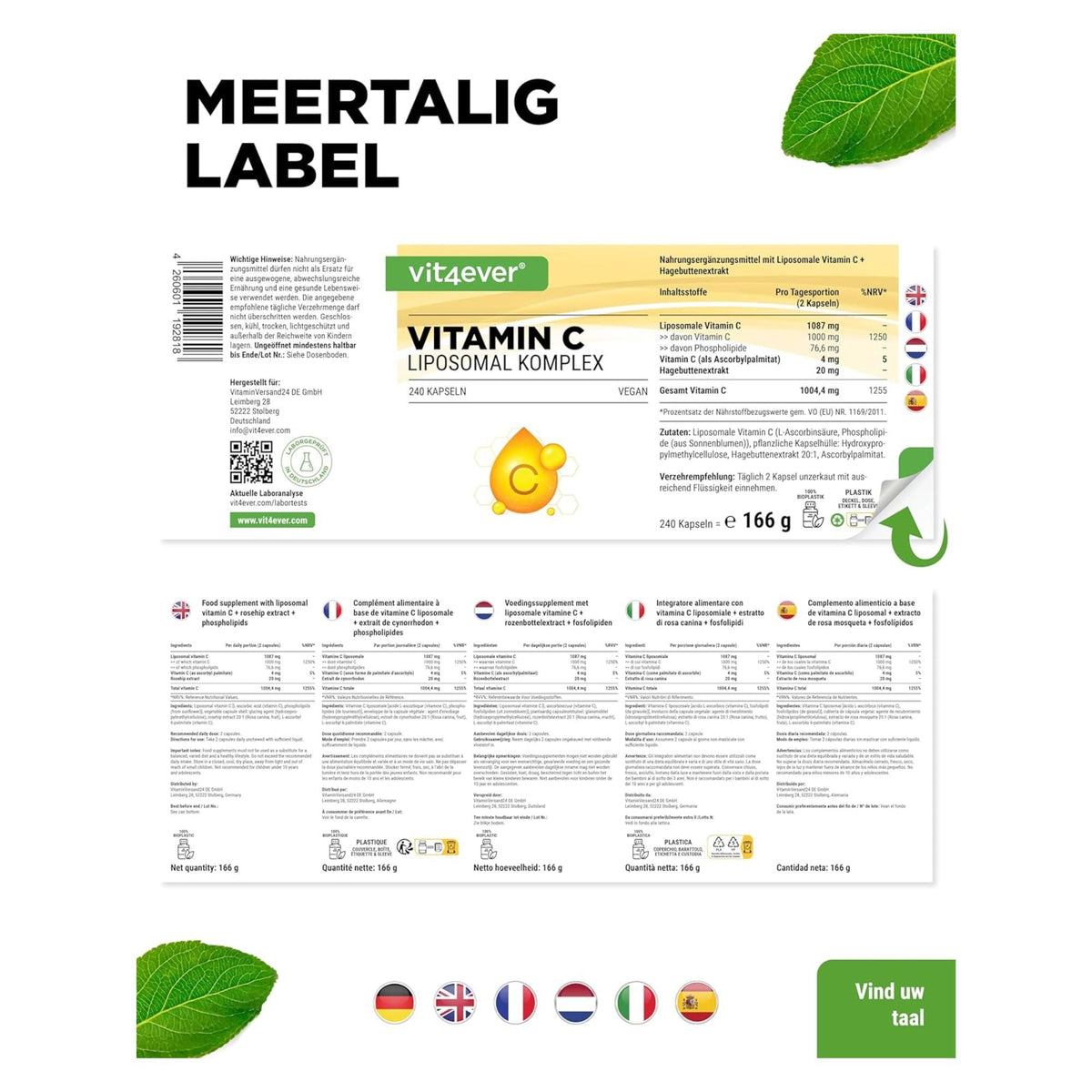 Liposomales Vitamin C Complex | 240 Kapseln | Vit4ever