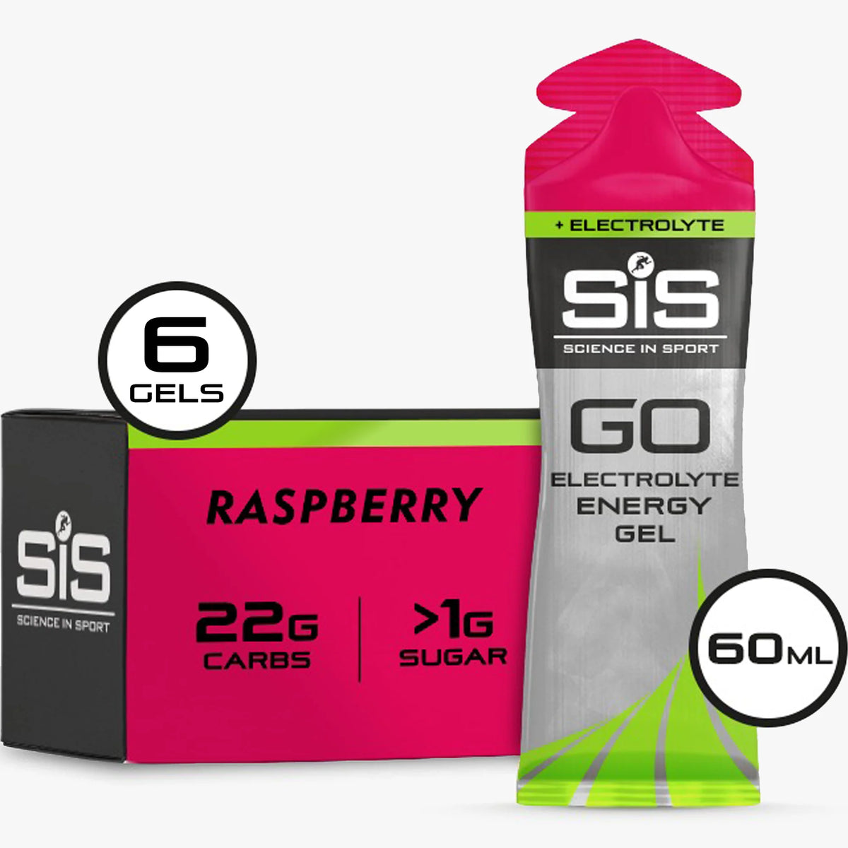 SiS Go Isotonic Energygel + Electrolyte Raspberry - isotone energiegel met elektrolyten #Inhoud_6_stuks