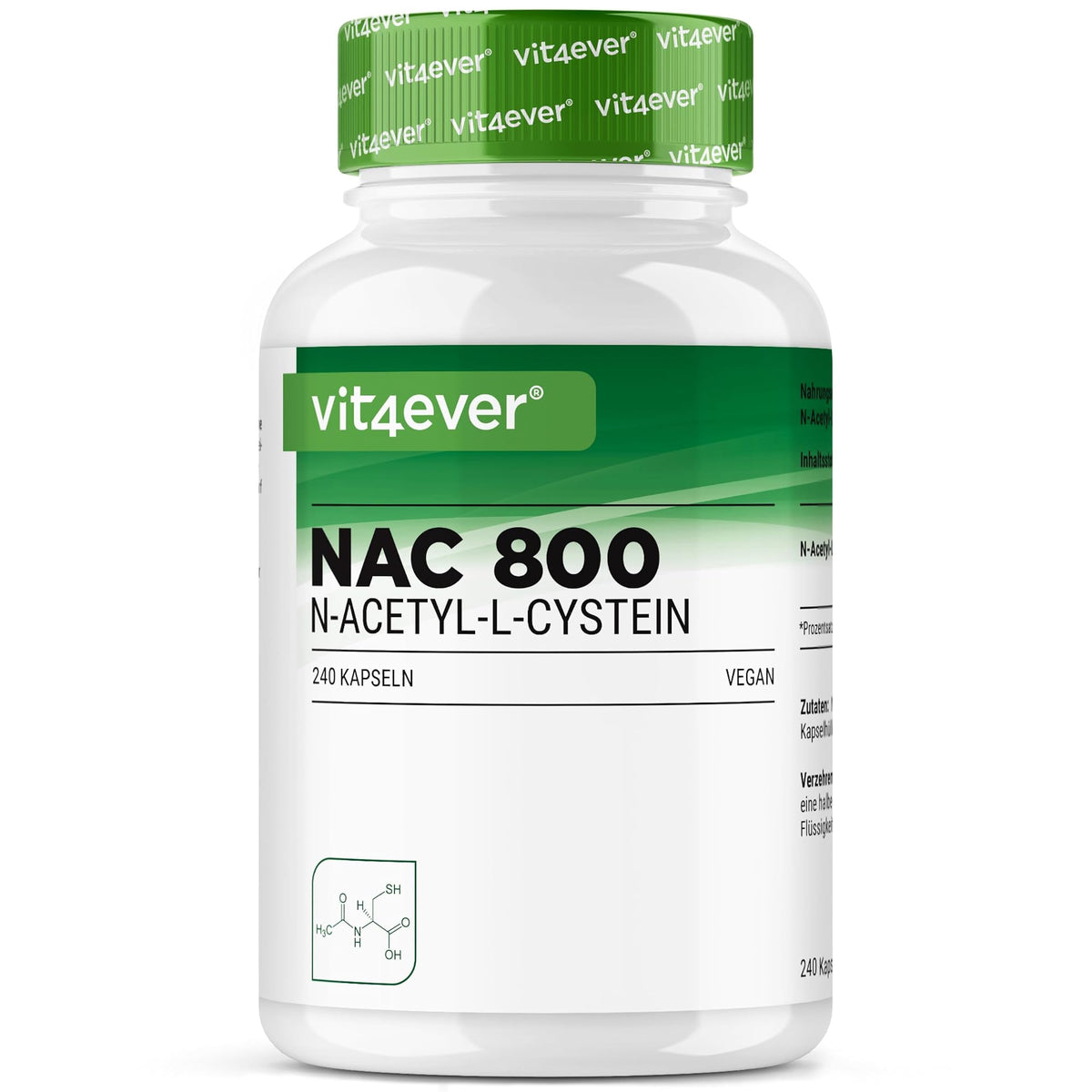 Vit4ever NAC N-Acetyl L-Cystein 800 mg 240 Kapseln – Produktverpackung Vorderseite