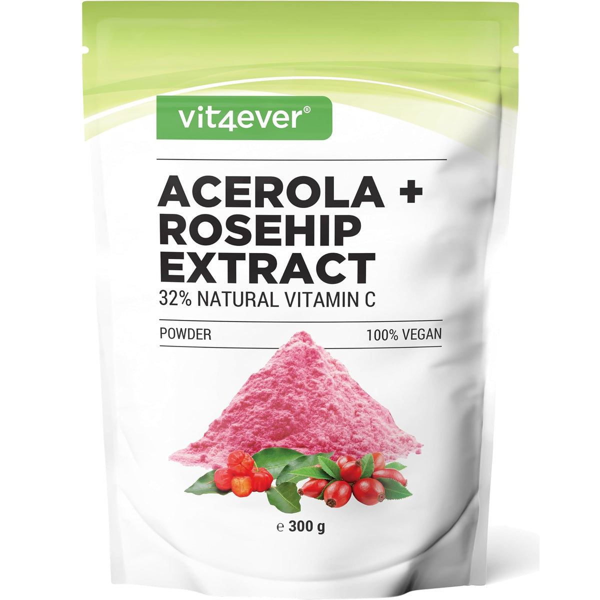 Vit4ever Acerola-Pulver natürliches Vitamin C 300 g – Produktverpackung Vorderseite