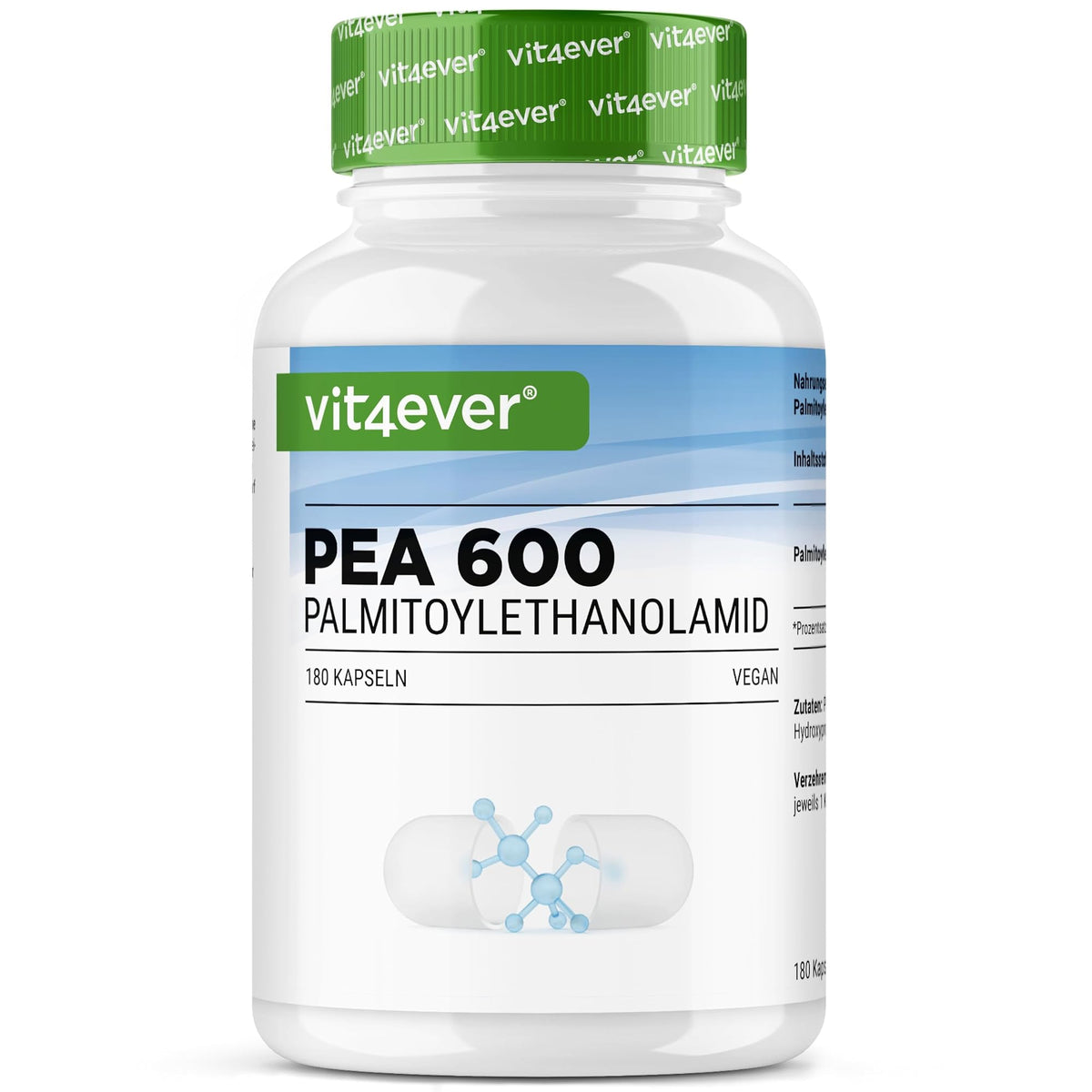 Vit4ever PEA 600 Palmitoylethanolamid 180 Kapseln – Produktverpackung Vorderseite