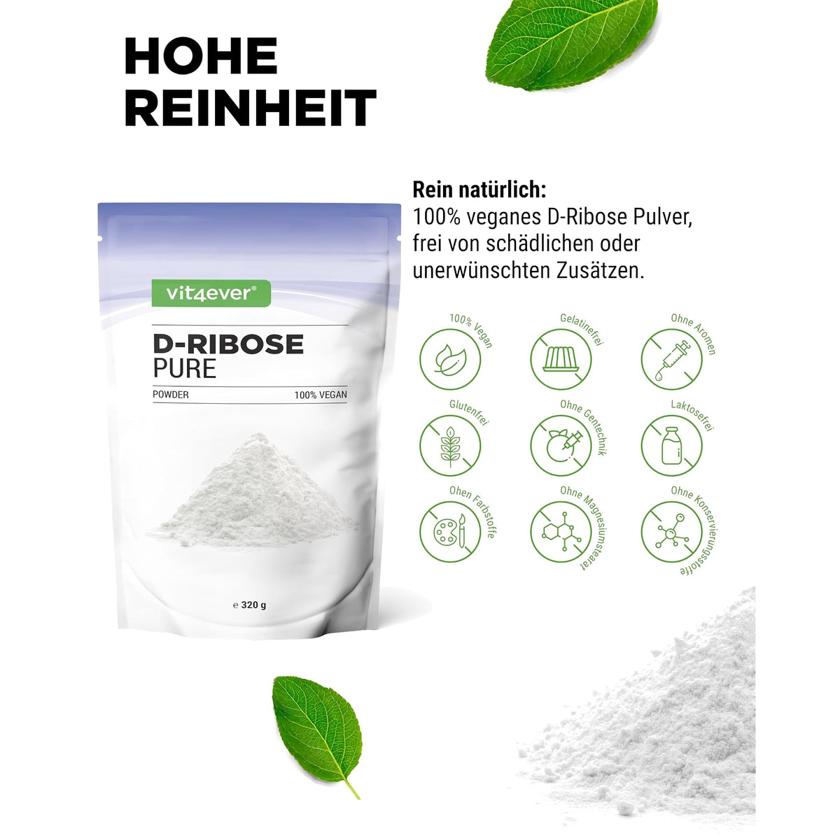Vit4ever D-Ribose Pulver 320 g – Produkt aus der Nähe