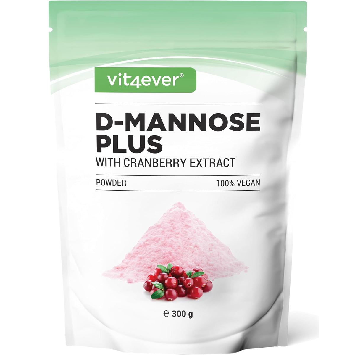 Vit4ever D-Mannose + Cranberry Pulver 250 g – Produktverpackung Vorderseite