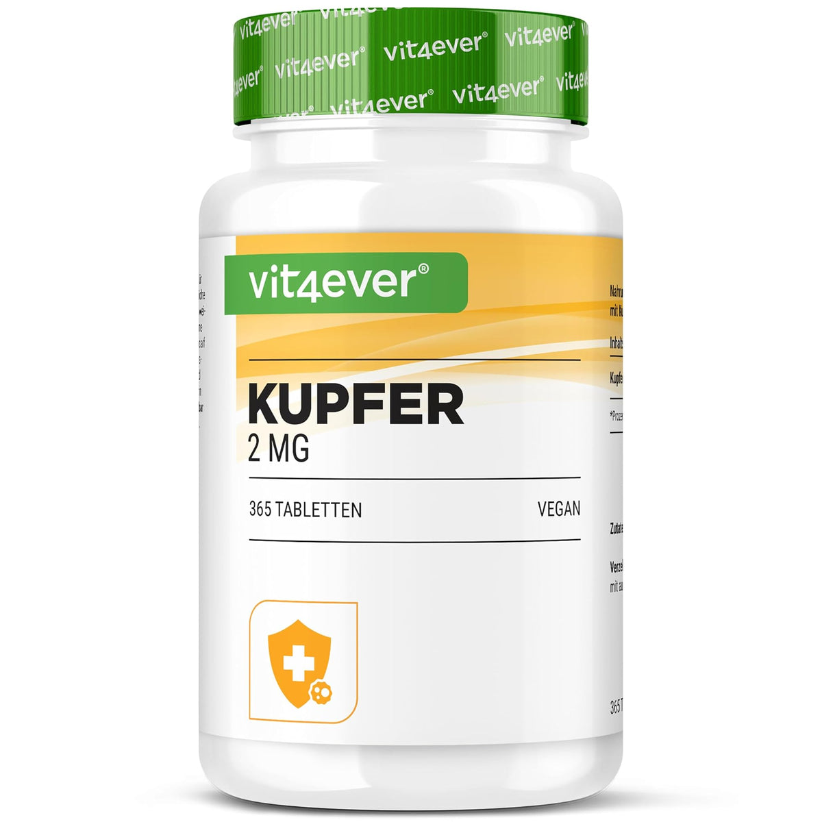 Vit4ever Kupfer (Kupfergluconat) 2 mg 365 Tabletten – Produktverpackung Vorderseite