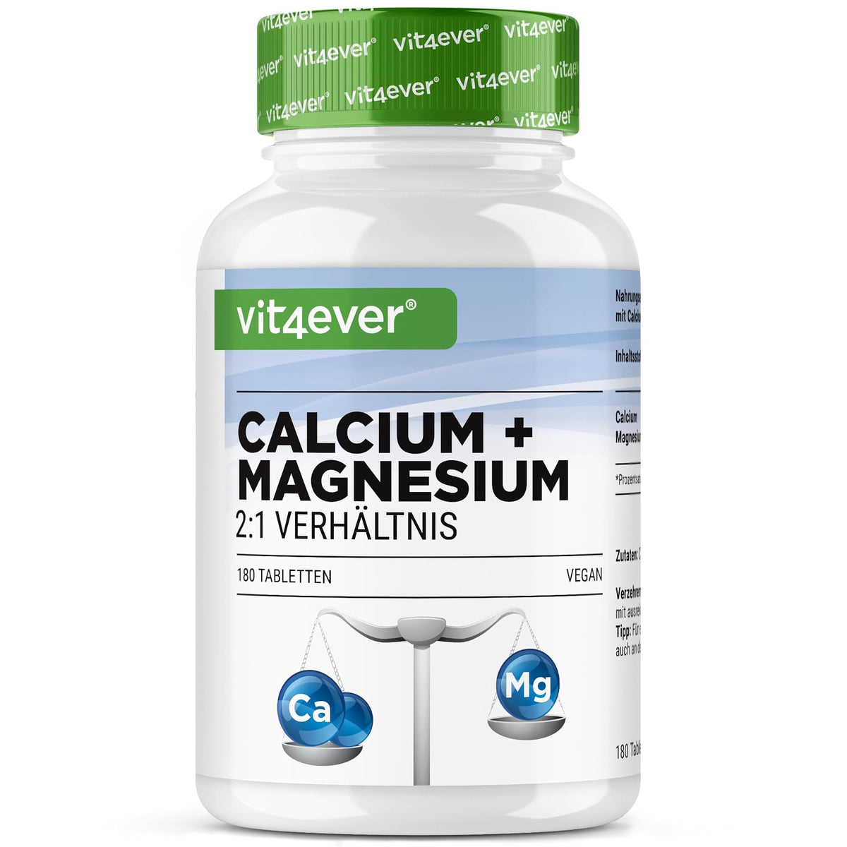 Vit4ever Calcium + Magnesium 2:1 180 & 365 Tabletten – mehrsprachiges Etikett