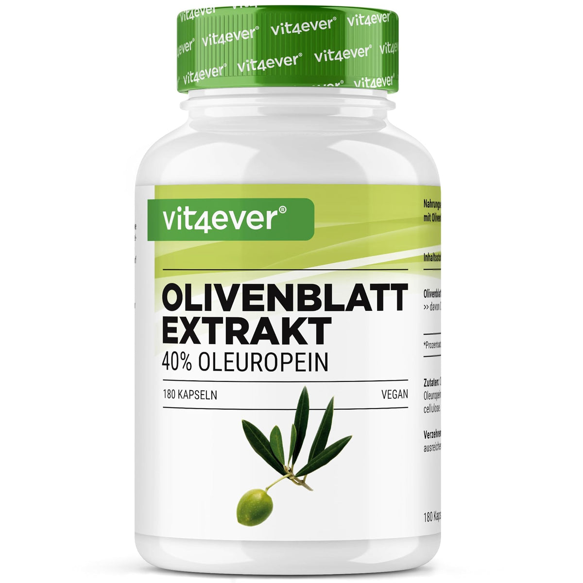 Vit4ever Olivenblattextrakt 650mg (40% Oleuropein) 180 Kapseln – Produktverpackung Vorderseite