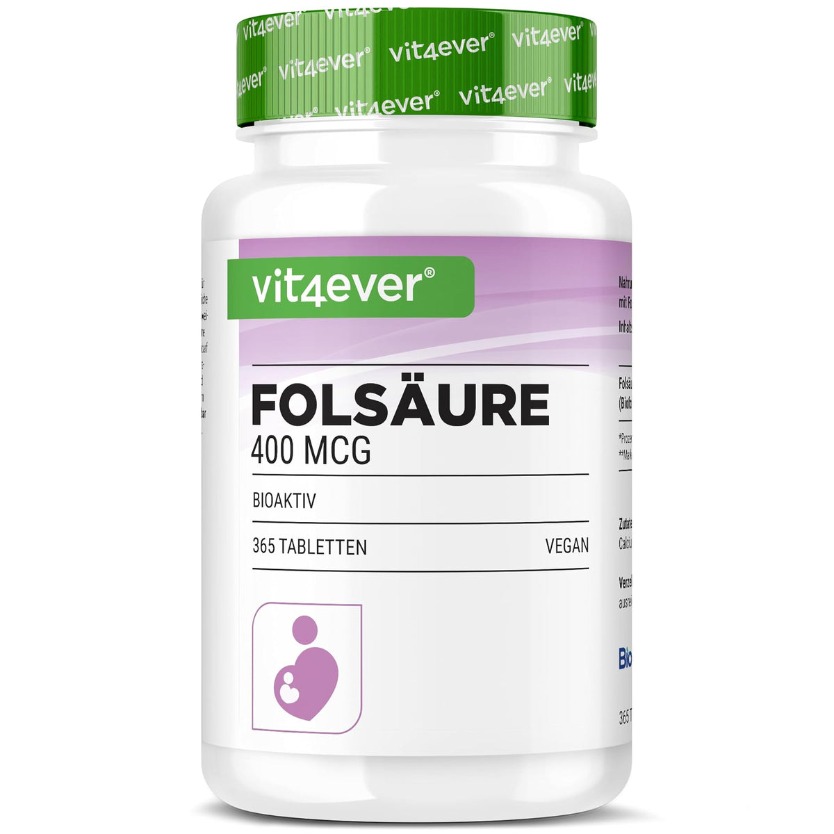 Vit4ever Folsäure 400 mcg 365 Tabletten – Produktverpackung Vorderseite