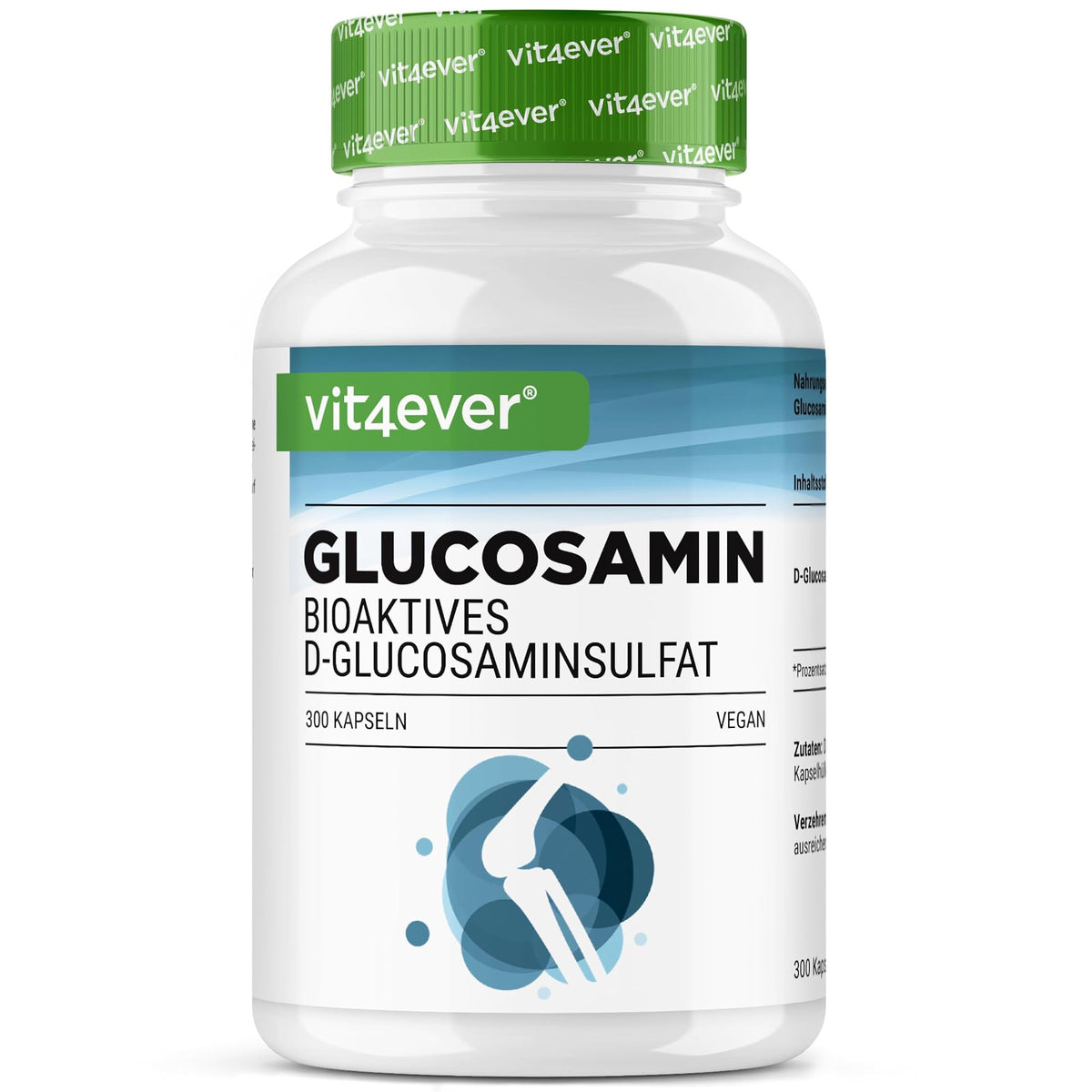 Vit4ever Glucosamin (D-Glucosaminsulfat) 900 mg 300 Kapseln – Produktverpackung Vorderseite