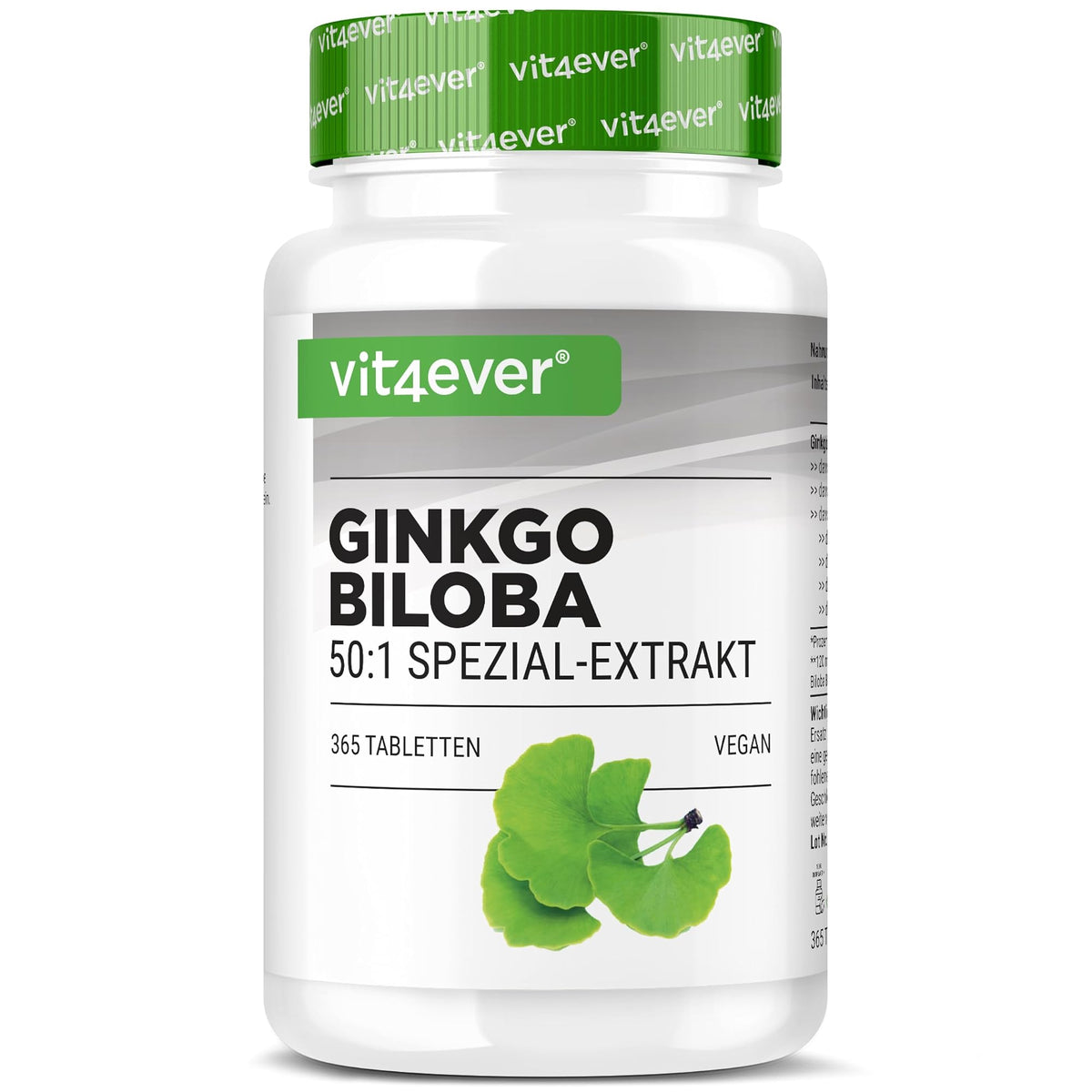 Vit4ever Ginkgo Biloba 50:1 Extrakt 365 Tabletten – Produktverpackung Vorderseite