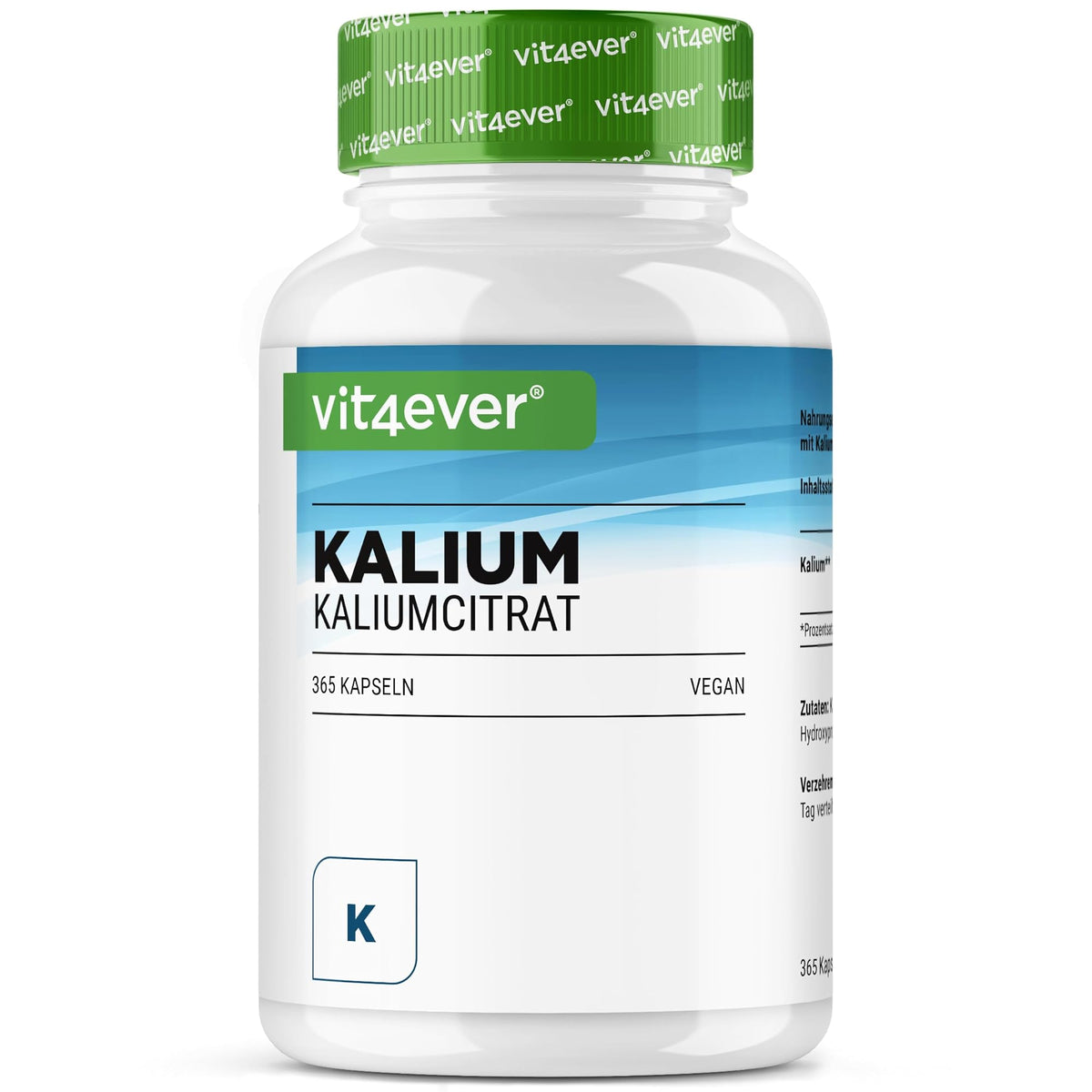 Vit4ever Kaliumcitrat 800 mg 365 Kapseln – Produktverpackung Vorderseite
