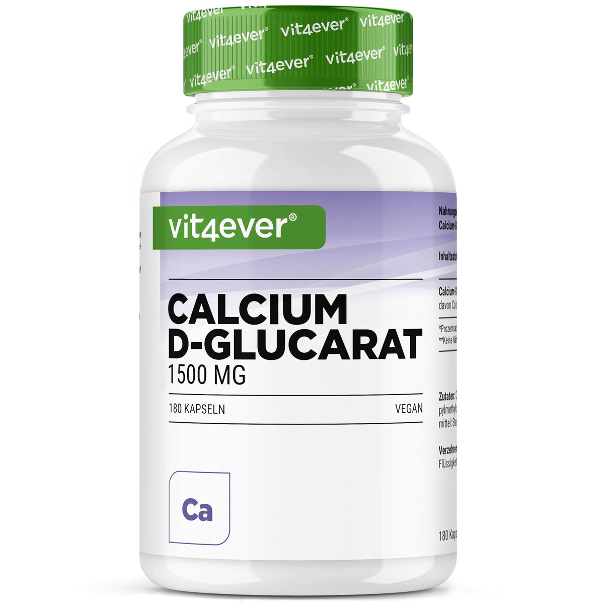 Vit4ever Calcium-D-Glucarat 1500 mg 180 Kapseln – Produktverpackung Vorderseite