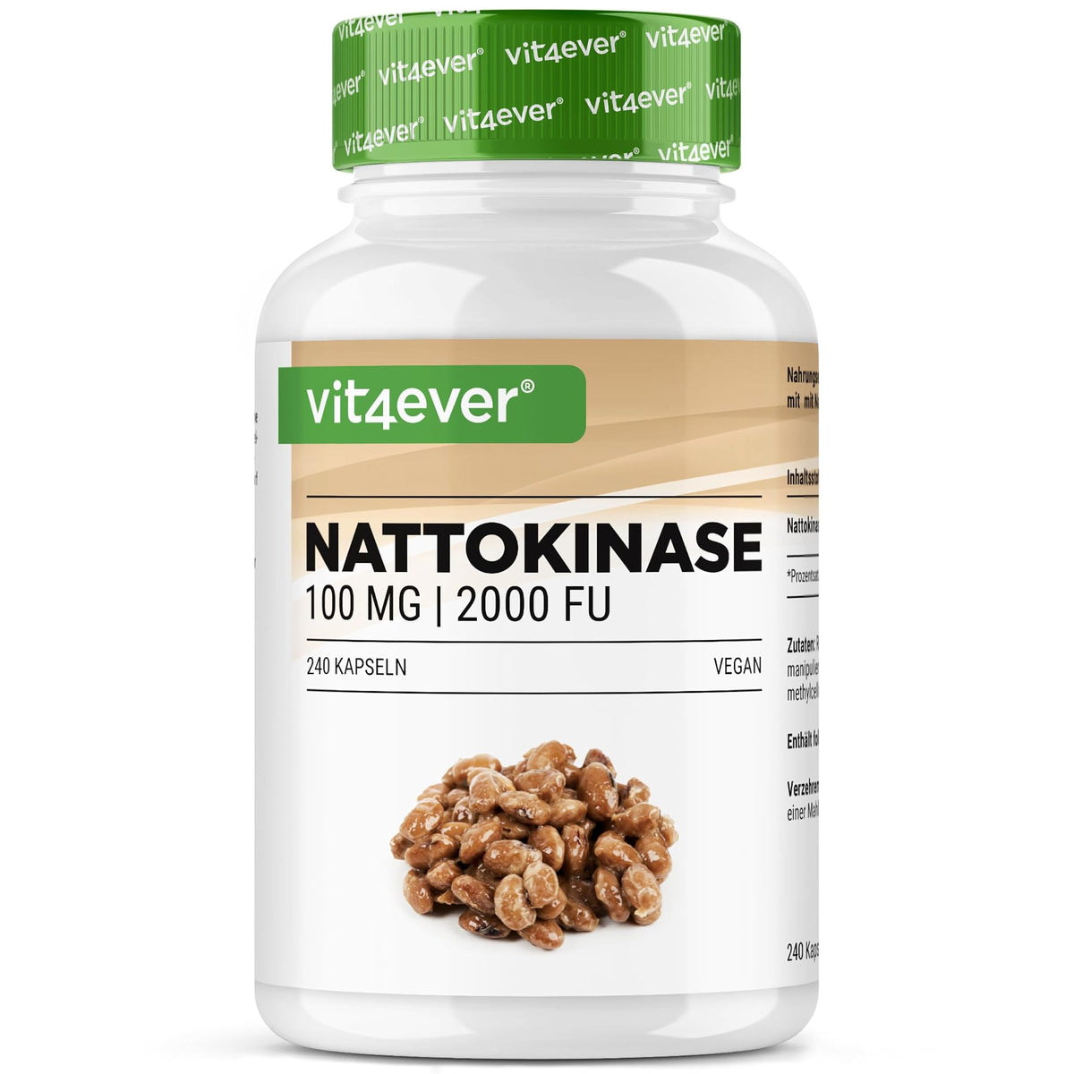 Vit4ever Nattokinase 100mg (2000 FU) 180 / 365 Kapseln – laborgeprüfte Qualität