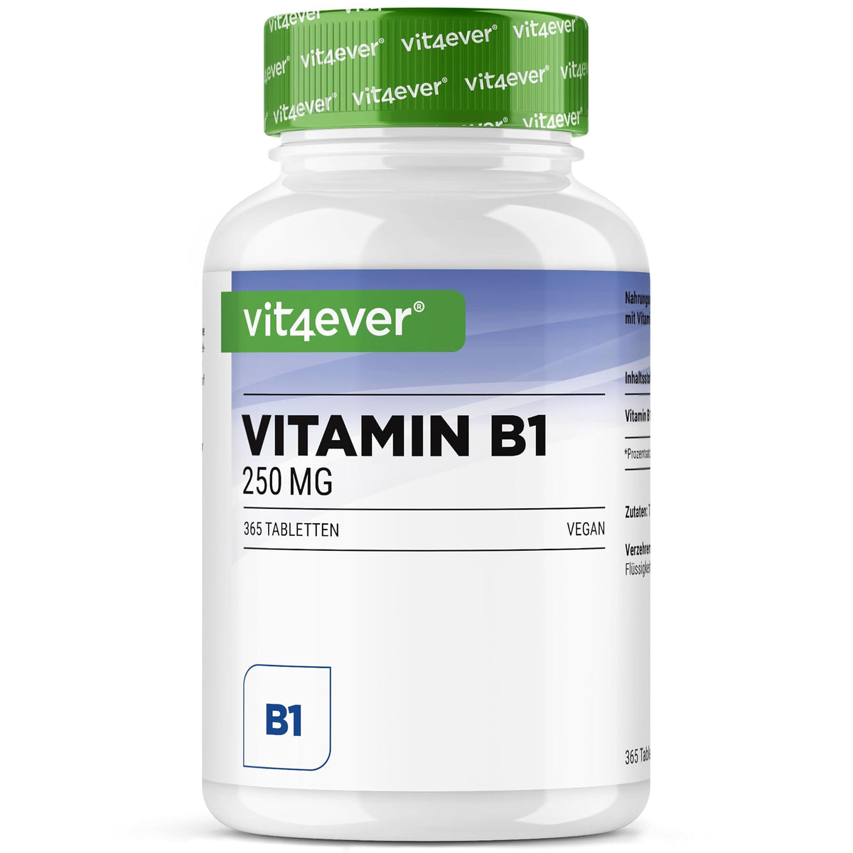 Vit4ever Vitamin B1 (Thiamin) 250 mg 365 Tabletten – Produktverpackung Vorderseite