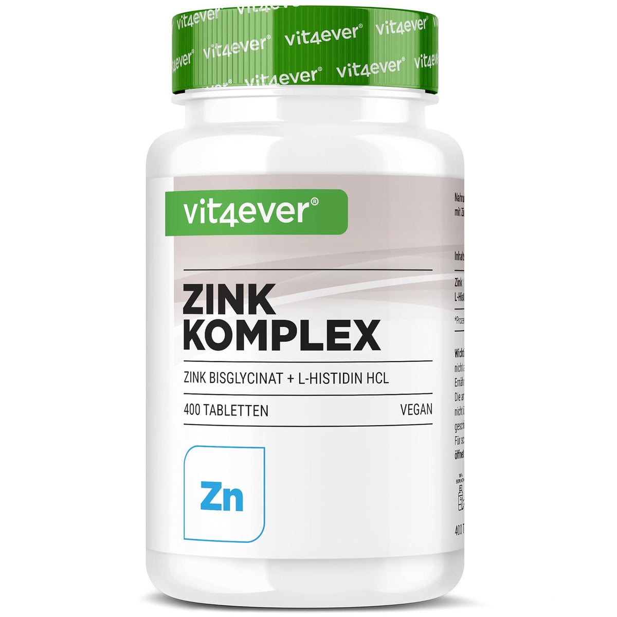 Vit4ever Zink Bisglycinat + L-Histidin 25 mg 400 Tabletten – Produktverpackung Vorderseite
