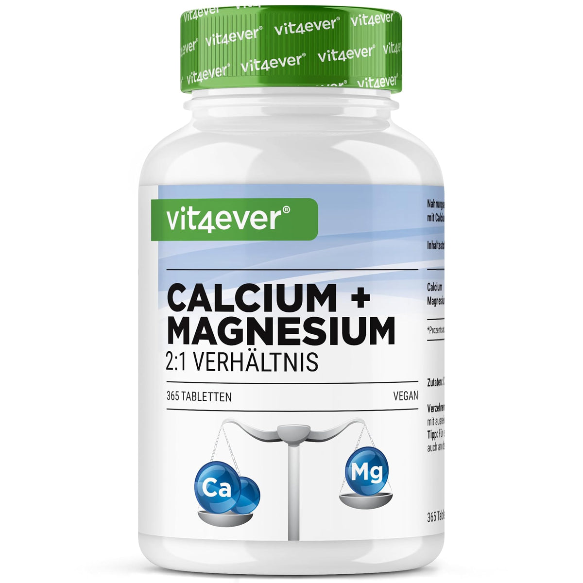 Vit4ever Calcium + Magnesium 2:1 180 & 365 Tabletten – Produktverpackung Vorderseite