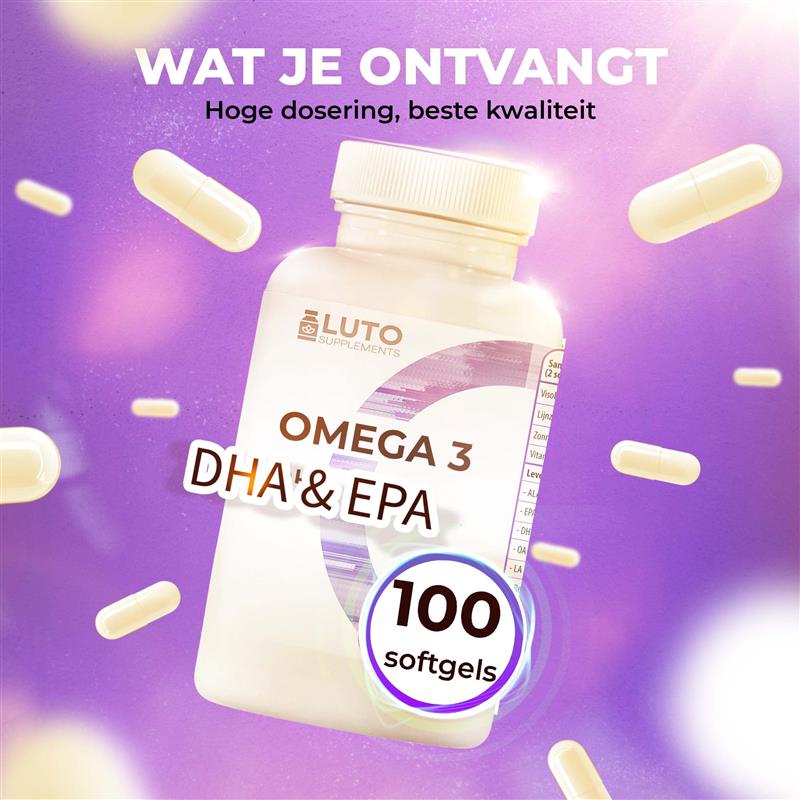 Pure ingrediënten Omega 3 LUTO Supplements - visolie, lijnzaadolie, zonnebloemolie en vitamine E