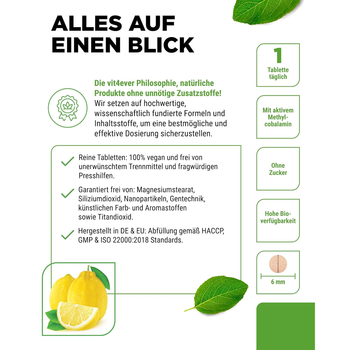 Vit4ever Vitamin B12 500 µg Zitrone (Methylcobalamin) 365 Lutschtabletten – Produkt aus der Nähe