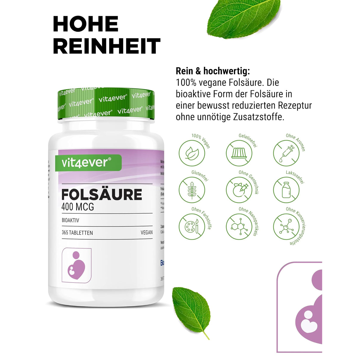 Vit4ever Folsäure 400 mcg 365 Tabletten – Produkt aus der Nähe