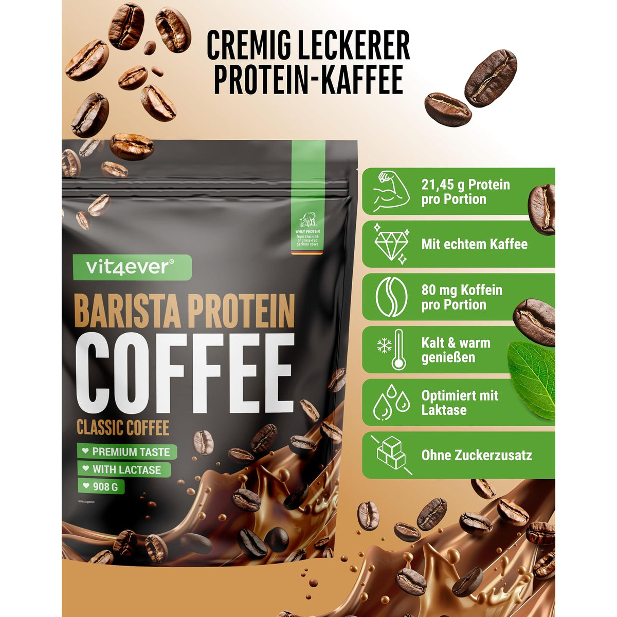 Vit4ever Barista Whey Classic 908 g – Nährwerte und Zutaten auf der Verpackung