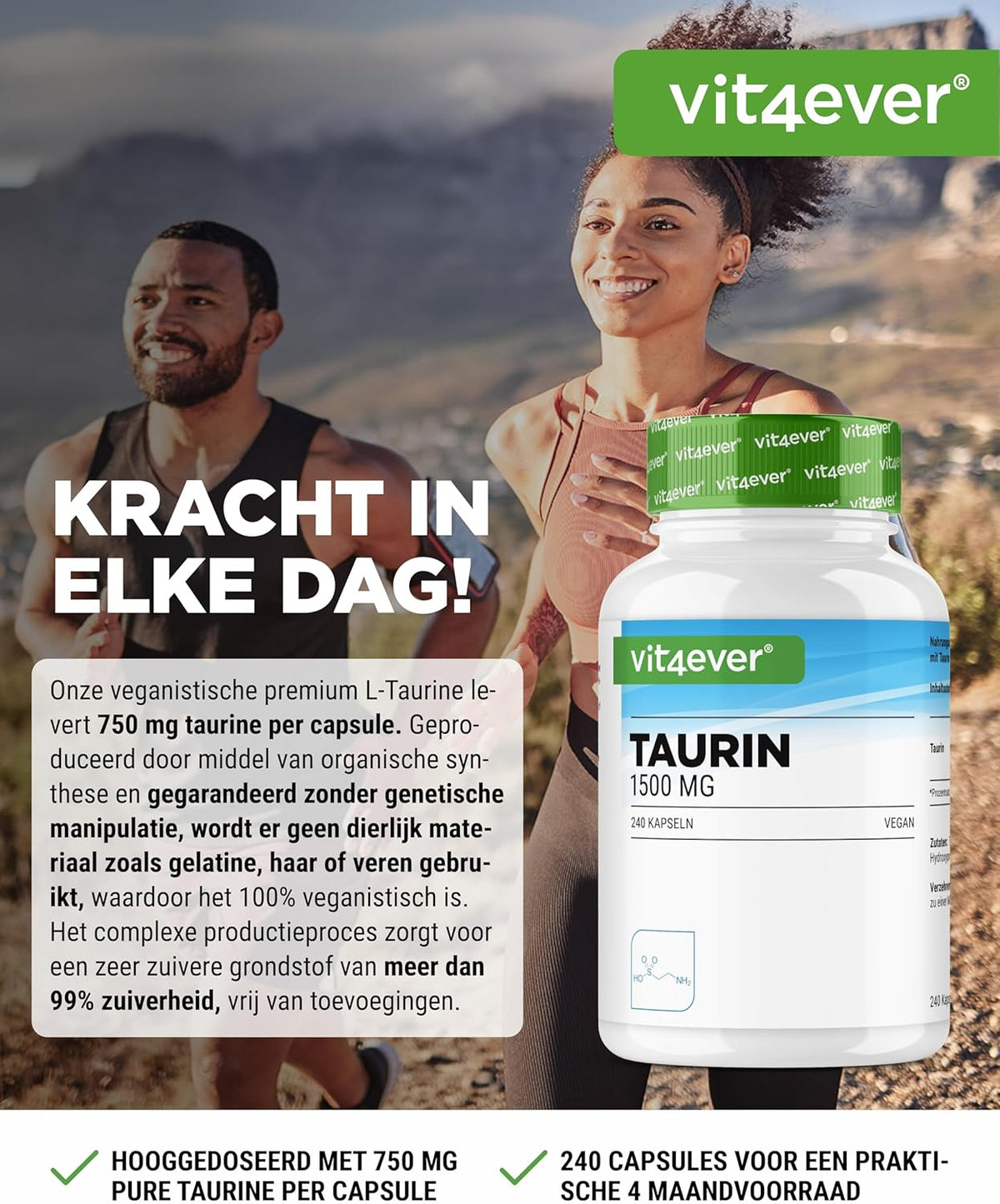 Taurin 1500mg | 240 Kapseln | Vit4ever