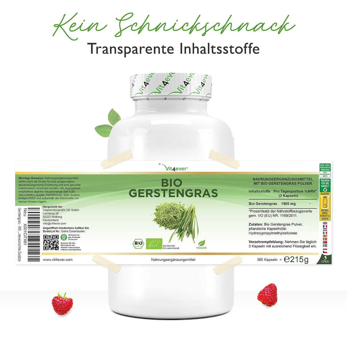 Vit4ever Bio Gerstengras 365 Kapseln – empfohlene Anwendung und Einnahme