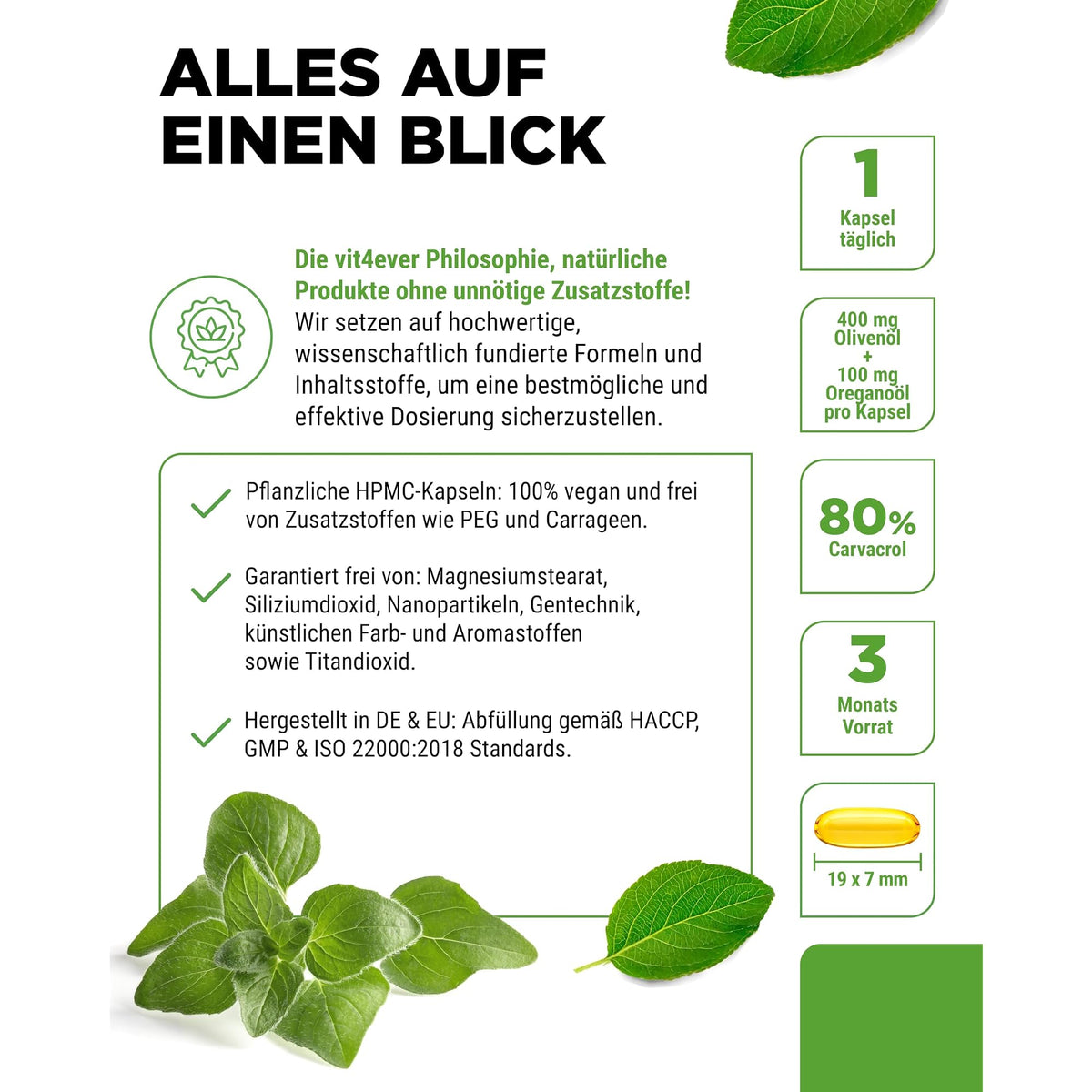 Vit4ever Bio Oregano-Öl 80% Carvacrol 90 Kapseln – Produkt aus der Nähe