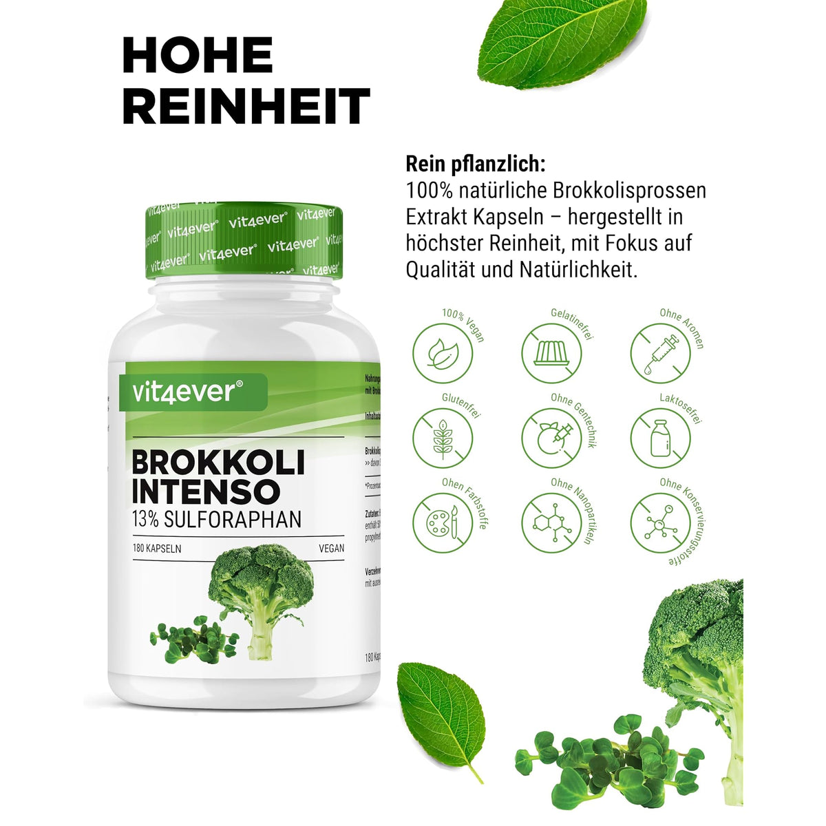 Vit4ever Brokkolisprossen-Extrakt 13% Sulforaphan 180 Kapseln – Produkt aus der Nähe