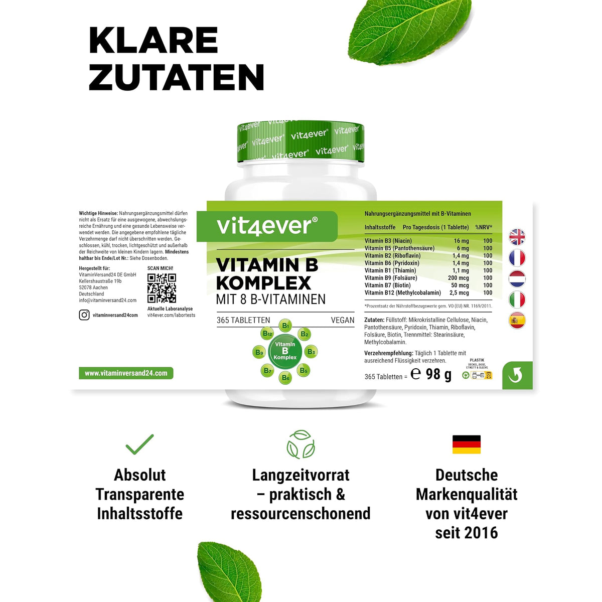 Vit4ever Vitamin B-Komplex 365 Tabletten – empfohlene Anwendung und Einnahme