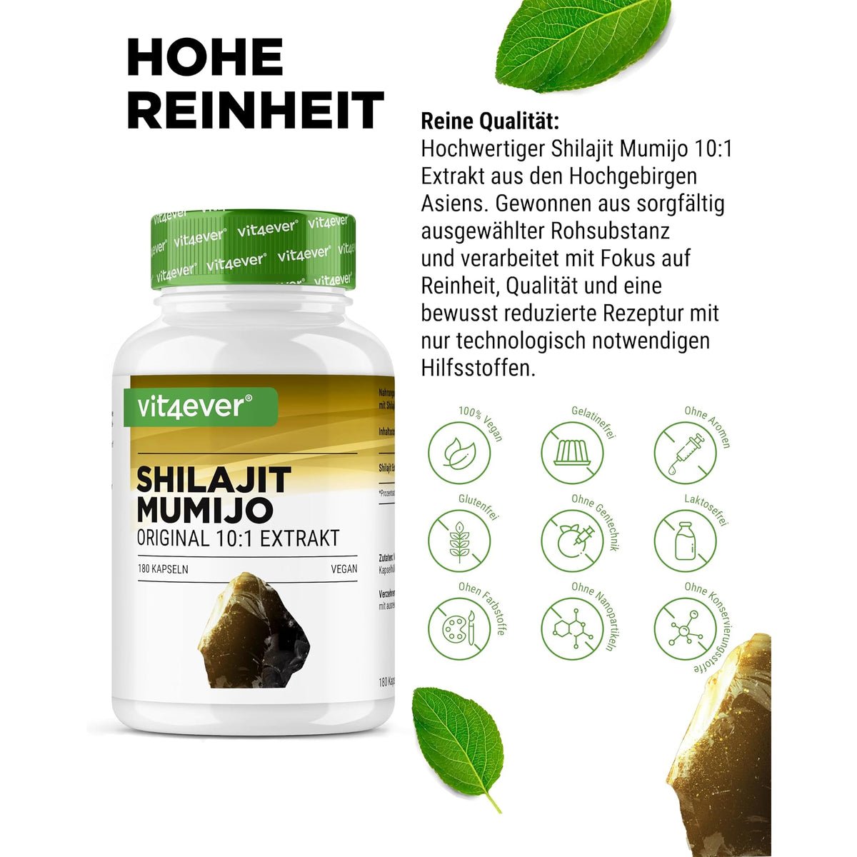 Vit4ever Shilajit Mumijo Extrakt 1500mg 180 Kapseln – Produkt aus der Nähe