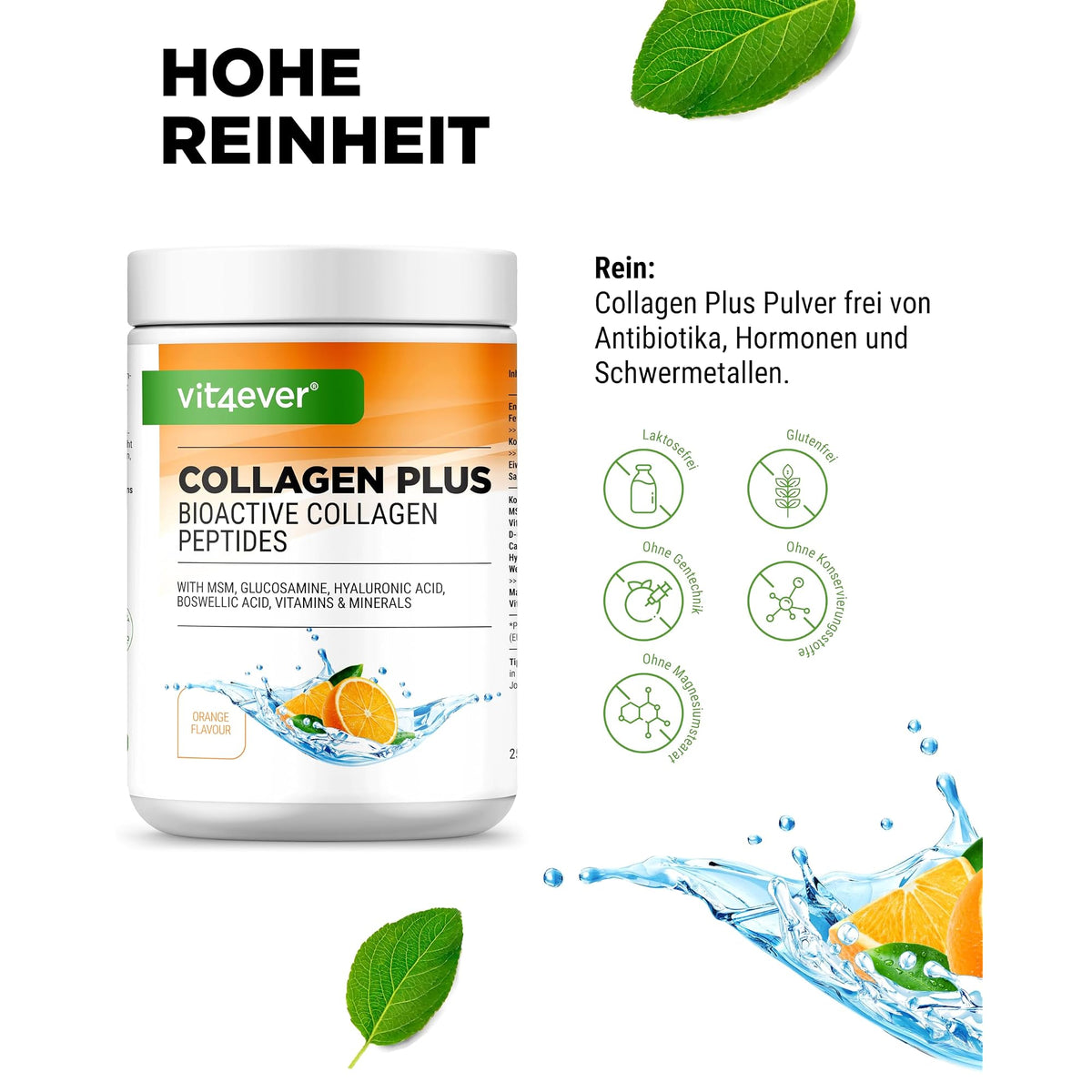Vit4ever Collagen Plus Orange 500 g – Nährwerte und Zutaten auf der Verpackung