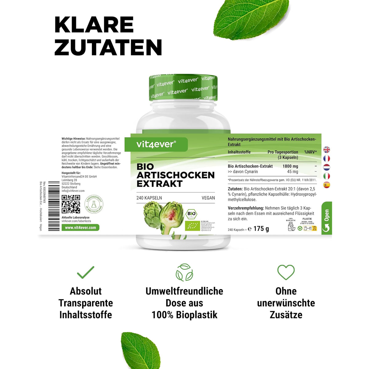 Vit4ever Bio Artischocken-Extrakt 20:1 240 Kapseln – empfohlene Anwendung und Einnahme