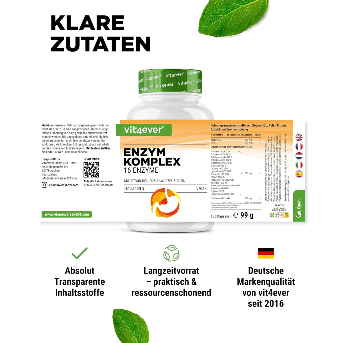 Vit4ever Enzymkomplex mit Bromelain, Papain & Rutin 180 Kapseln – empfohlene Anwendung und Einnahme