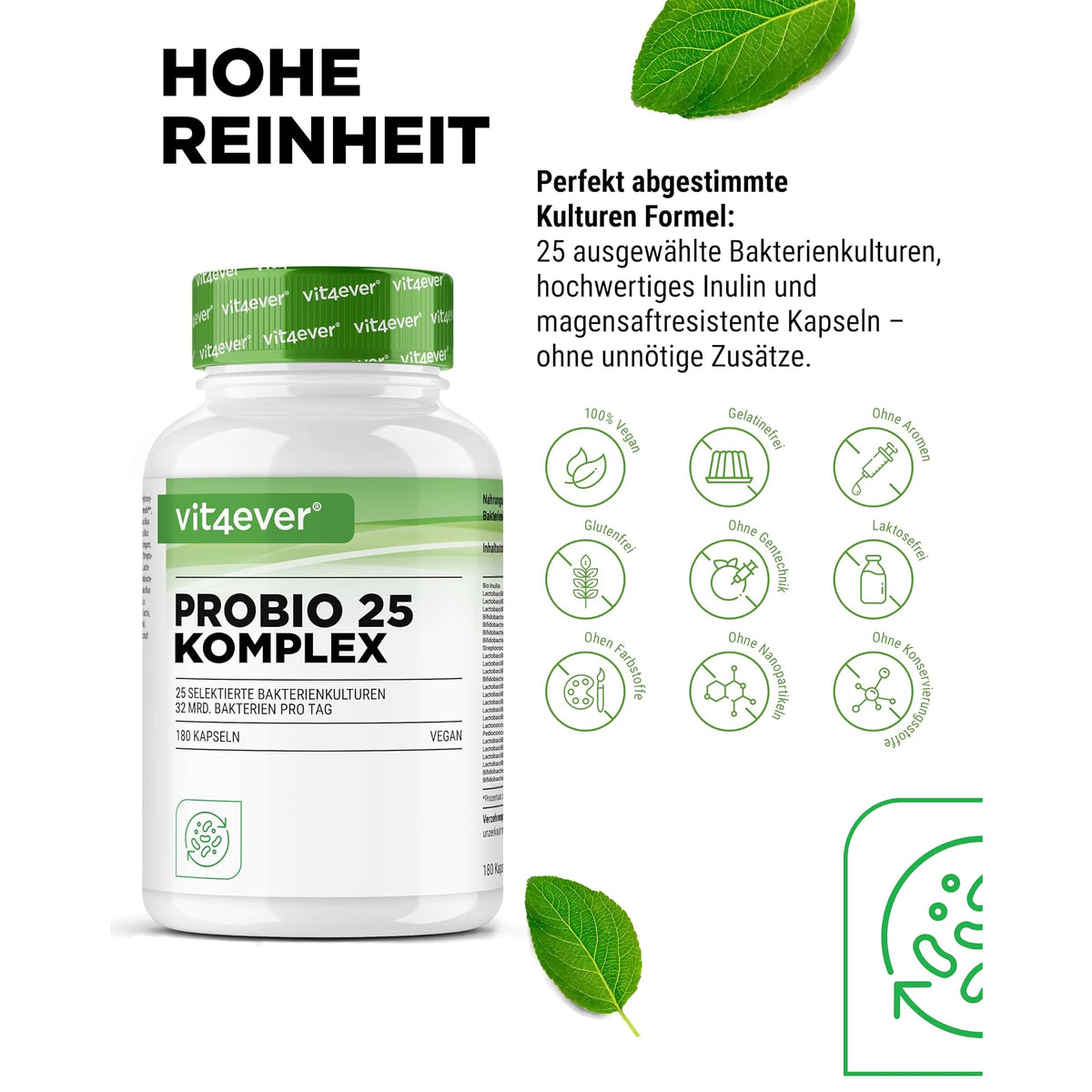 Vit4ever Probiotika Komplex (Probio 25) 25 Bakterienstämme + Bio-Inulin 180 Kapseln – empfohlene Anwendung und Einnahme