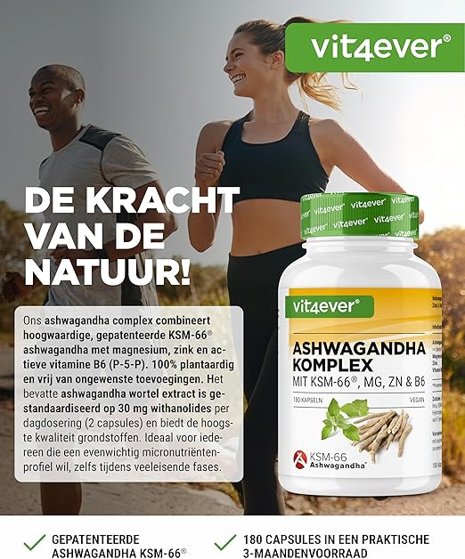 Ashwagandha KSM-66 Complex (mit Magnesium, Zink & B6) | 180 Kapseln | Vit4ever