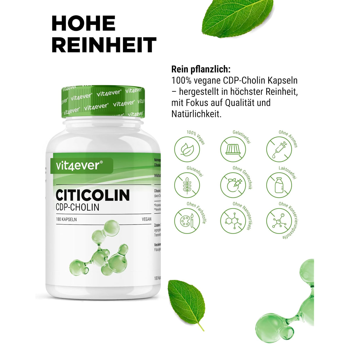 Vit4ever CDP-Cholin (Citicolin) 180 Kapseln – Nährwerte und Zutaten auf der Verpackung