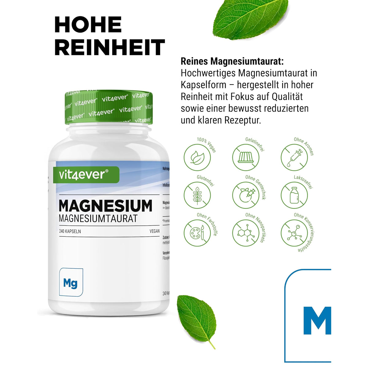 Vit4ever Magnesiumtaurat 200 mg 240 Kapseln – Produkt aus der Nähe