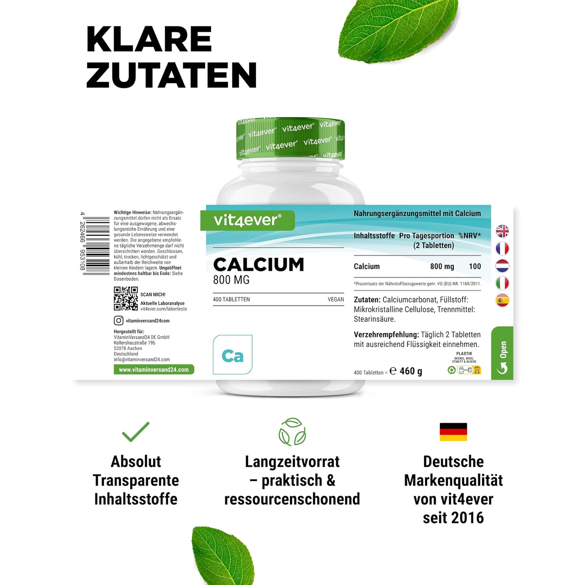 Vit4ever Calcium 800 mg Calciumcarbonat 240 & 365 Tabletten – empfohlene Anwendung und Einnahme